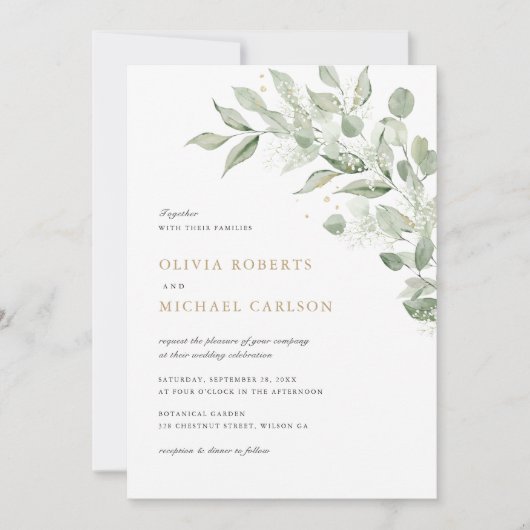 Invitation Direction du congé d'olive de verdure Mariage du s (Devant)