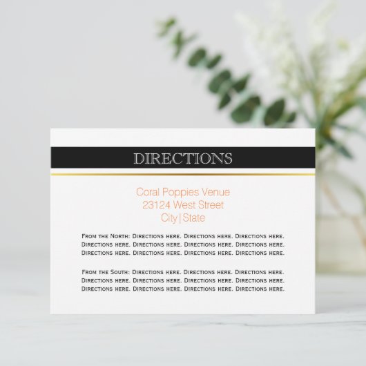 Invitation Directions de mariage moderne à rayures noires et  (Debout devant)