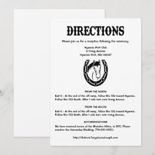 Invitation Directions de mariage noir de campagne Cheval Fer