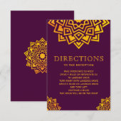 Invitation Directions indiennes Mandala Or Prune Moderne (Devant / Derrière)