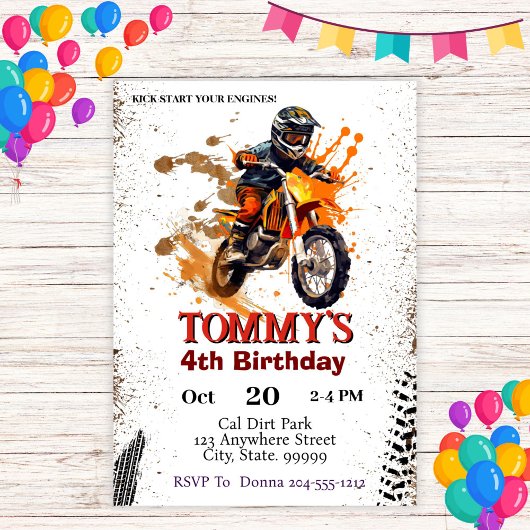 Invitation Dirt Bike fête d'anniversaire