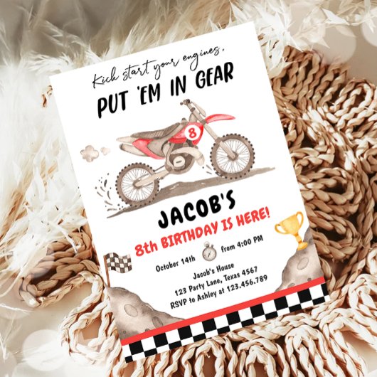 Invitation Dirt Bike Motorcross Course Vélo Boy Anniversaire