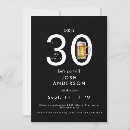Invitation Dirty 30 Faisons la bière Surprise Anniversaire (Devant)