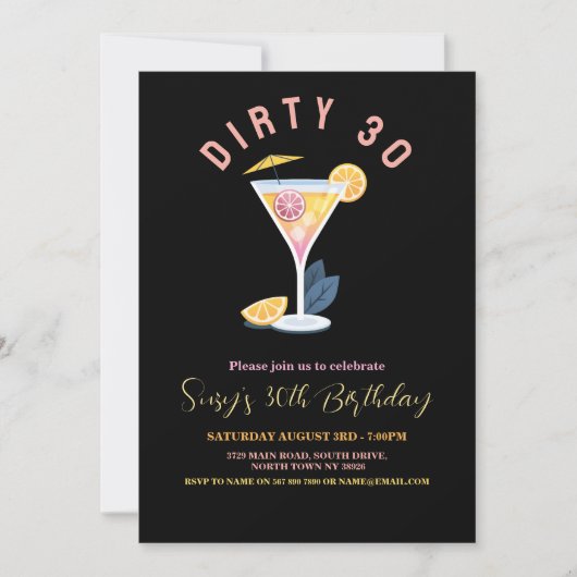 Invitation Dirty 30 Femmes Anniversaire Trente Cocktails Mart (Devant)