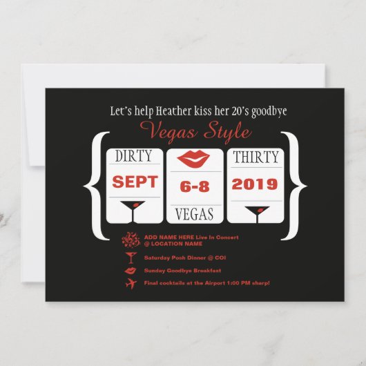 Invitation Dirty 30th Vegas Anniversaire machine à sous (Devant)