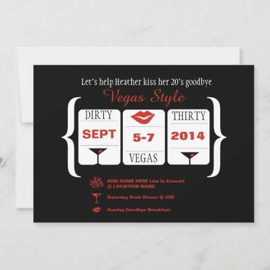 Invitation Dirty 30th Vegas Anniversaire machine à sous (Devant)