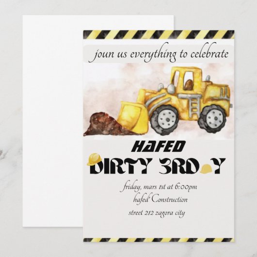 Invitation Dirty 3e année Troisième anniversaire I (Devant / Derrière)