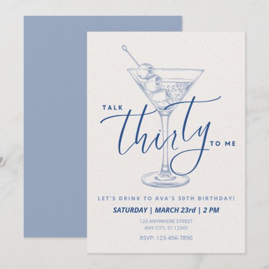 Invitation Dirty Martini "Talk Thirty to Me" Adulte Anniversa (Devant / Derrière)