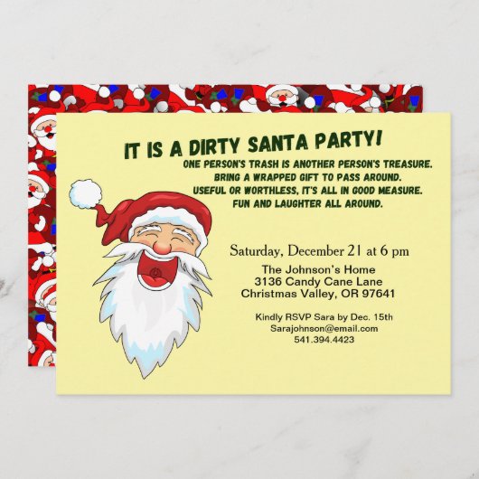 Invitation Dirty Père Noël échange de cadeaux avec Père Noël  (Devant / Derrière)