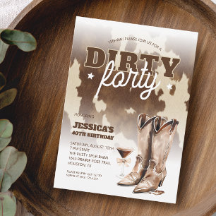 Invitation Dirty Quarty Cowgirl Western 40e fête d'anniversai