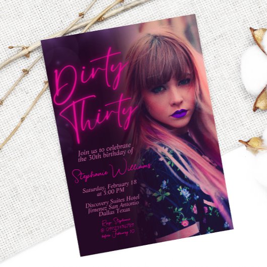 Invitation Dirty Thirty Minimaliste avec Photo