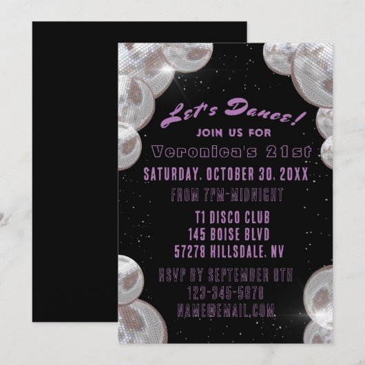 Invitation Disco 21e anniversaire (Devant / Derrière)