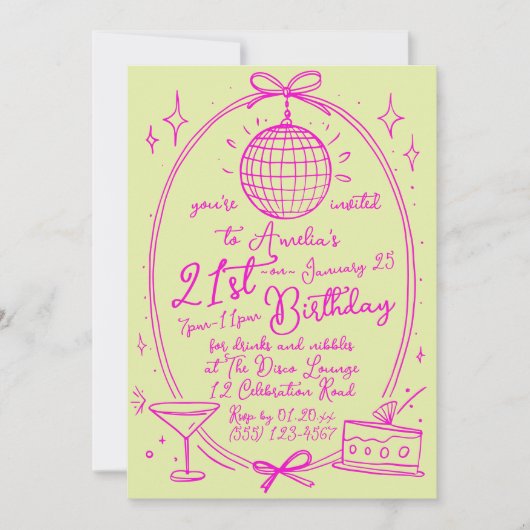 Invitation Disco 21e anniversaire personnalisée |  (Devant)