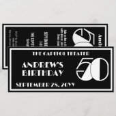Invitation Disco 50 Anniversaire Marquee Ticket Noir et Blanc (Devant / Derrière)