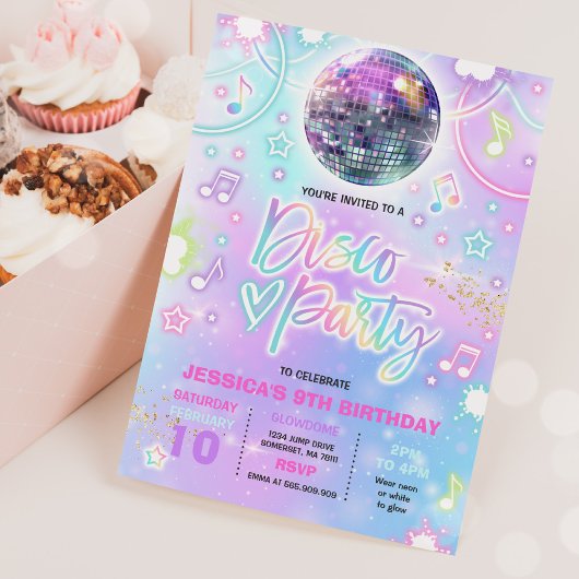 Invitation Disco Anniversaire Fête Tie Dye Neon Glow Dance Di