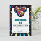 Invitation Disco Anniversaire Noir Turquoise (Debout devant)