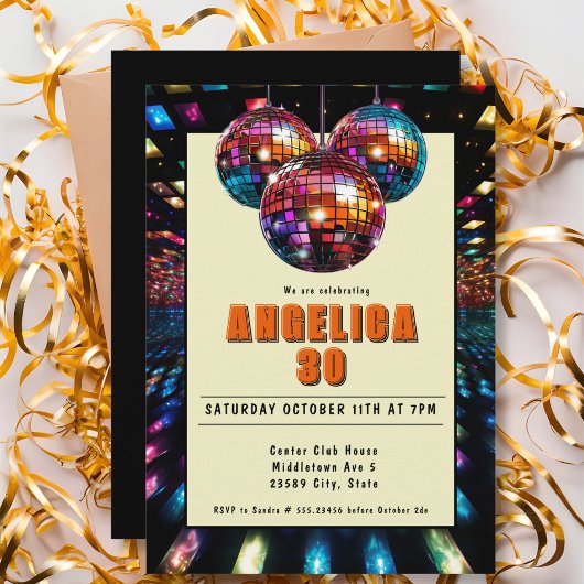 Invitation Disco Anniversaire Orange Noir