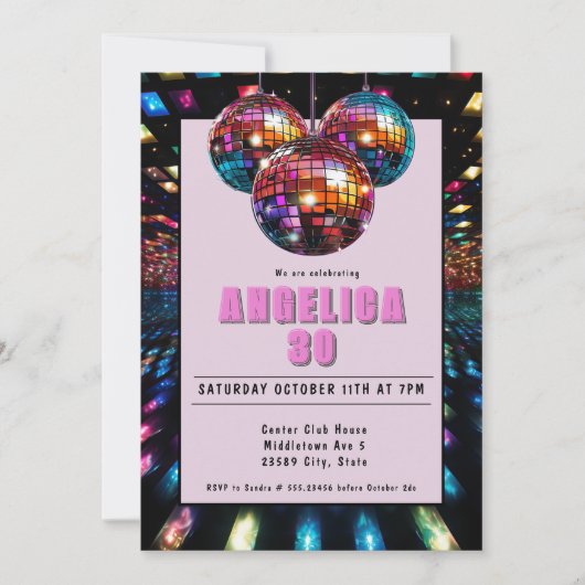 Invitation Disco Anniversaire Rose Noir (Devant)