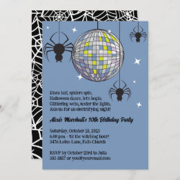 Invitation Disco Araignées Halloween Blue Retro Costume Party