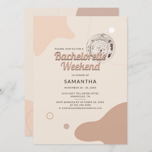 Invitation Disco Bachelorette Week-End Party (Devant / Derrière)