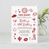 Invitation Disco Ball 21st Western Birthday Red Cowgirl  (Debout devant)