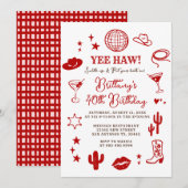 Invitation Disco Ball 21st Western Birthday Red Cowgirl  (Devant / Derrière)