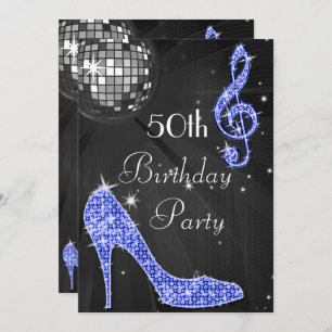 Invitation Disco Ball and Heels Black & Blue 50e anniversaire