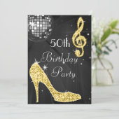 Invitation Disco Ball and Heels Black & Gold 50e anniversaire (Debout devant)