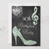 Invitation Disco Ball and Heels Black & Mint 50e anniversaire (Devant)