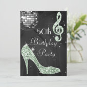 Invitation Disco Ball and Heels Black & Mint 50e anniversaire (Debout devant)
