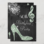 Invitation Disco Ball and Heels Black & Mint 50e anniversaire (Devant / Derrière)