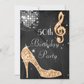Invitation Disco Ball and Heels Black & Orange 50e anniversai (Devant)