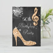Invitation Disco Ball and Heels Black & Orange 50e anniversai (Debout devant)