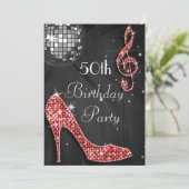 Invitation Disco Ball and Heels Black & Red 50e anniversaire (Debout devant)