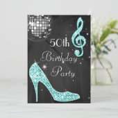 Invitation Disco Ball and Heels Black & Turquoise 50e anniver (Debout devant)