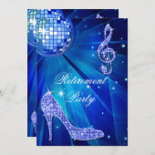 Invitation Disco Ball and Sparkle Heels Blue Retirement (Devant / Derrière)