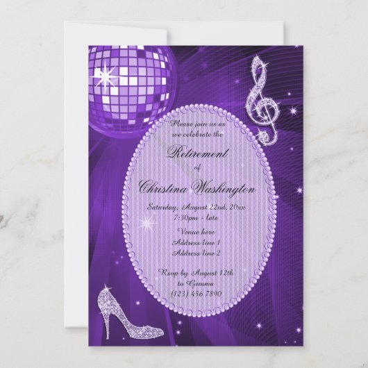 Invitation Disco Ball and Sparkle Heels Lilac Retirement (Dos)