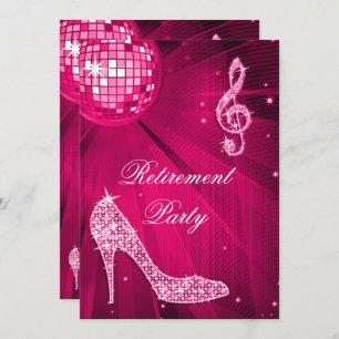 Invitation Disco Ball and Sparkle Heels Pink Retirement