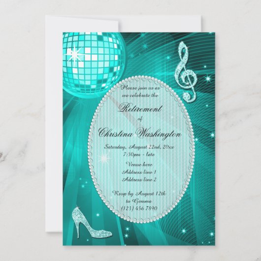Invitation Disco Ball and Sparkle Heels Retraite Turquoise (Dos)