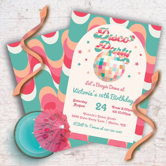 Invitation Disco Ball Anniversaire Retro Dance Party