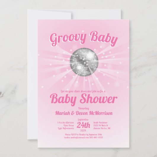 Invitation Disco Ball Baby shower fille rose Super (Devant)