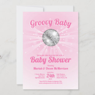 Invitation Disco Ball Baby shower fille rose Super