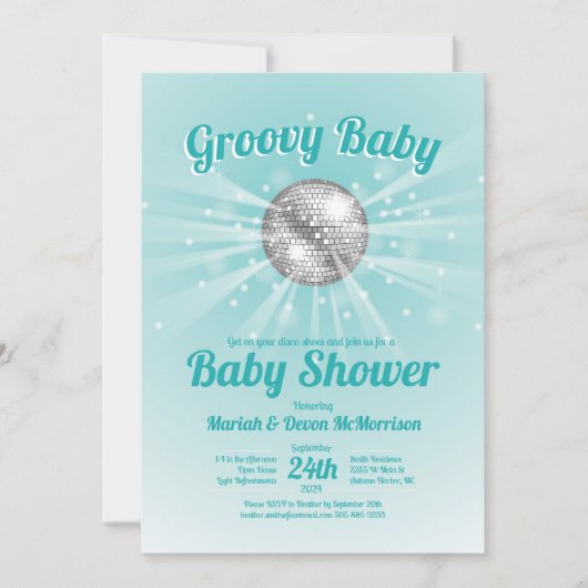 Invitation Disco Ball Baby shower Super Blue Boy (Devant)