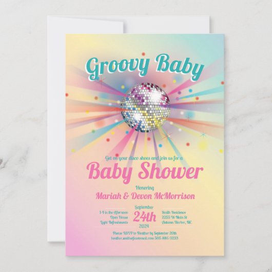 Invitation Disco Ball Baby shower Super Pastel Rainbow (Devant)