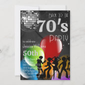 Invitation Disco Ball & Balloons Retro 70's Noir Anniversaire (Devant)