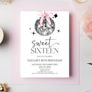 Invitation Disco Ball Bow Sweet sixteen 16ème anniversaire