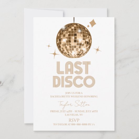 Invitation Disco Ball Dernier Disco Bachelorette Week-end (Devant)