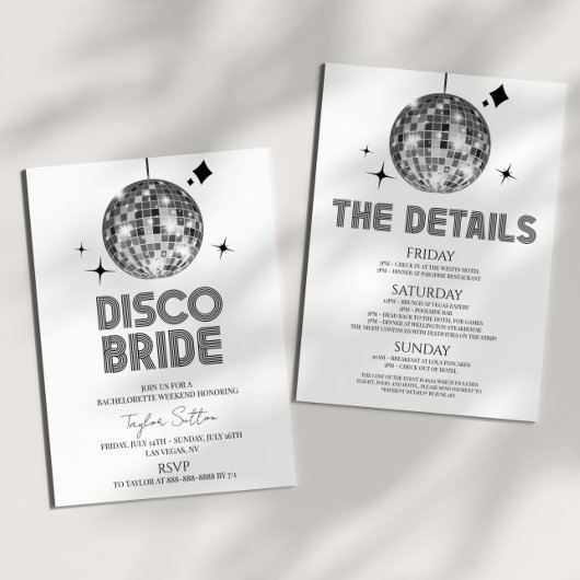 Invitation Disco Ball Disco Bride Bachelorette Week-end