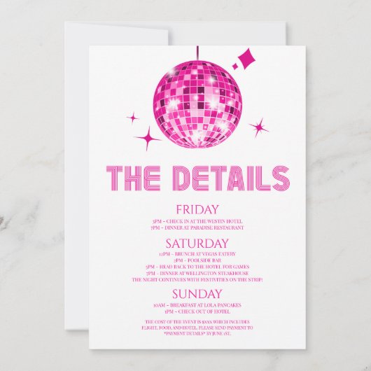 Invitation Disco Ball Disco Bride Bachelorette Week-end (Dos)