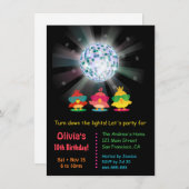 Invitation Disco Ball Glow Et Danse Oiseaux Anniversaire Fête (Devant / Derrière)